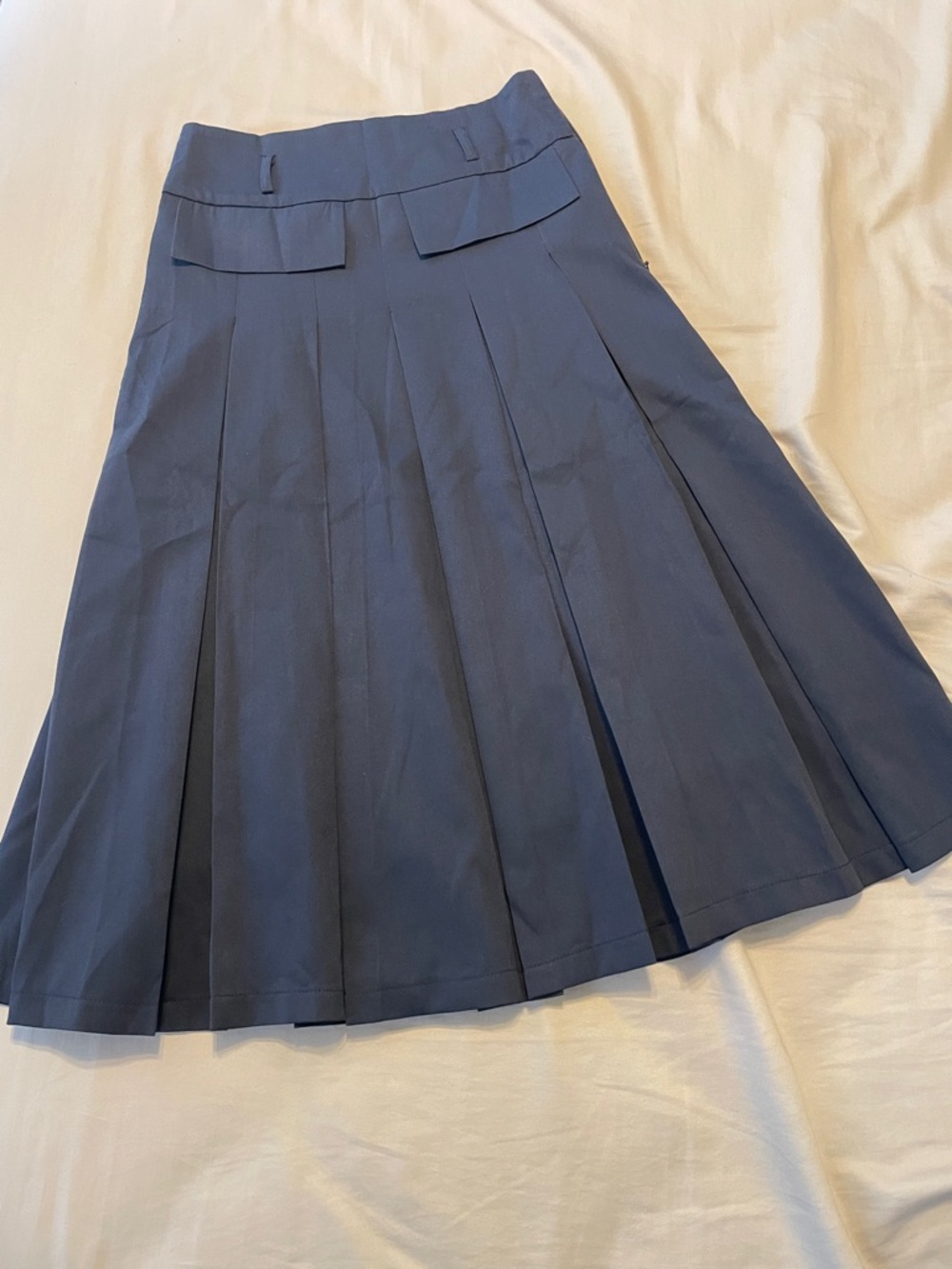 A-line Pleated Navy Midi Skirt - Picture 3 of 6